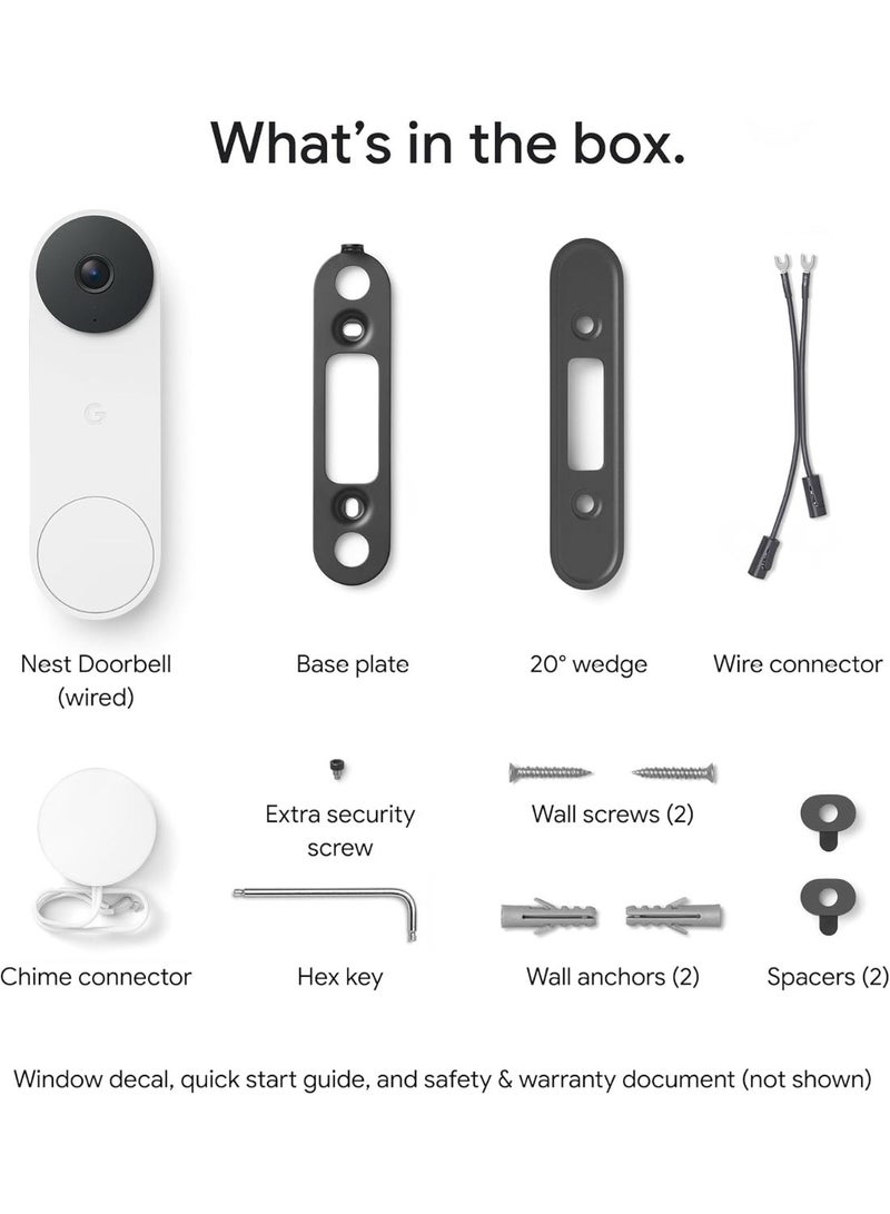جوجل Google Nest Doorbell (Wired, 3rd Gen) - 2K Video and Gemini, Live View, Night Vision, 2-Way Audio - Works with Google Home - 2025 Model - Snow - Image 2